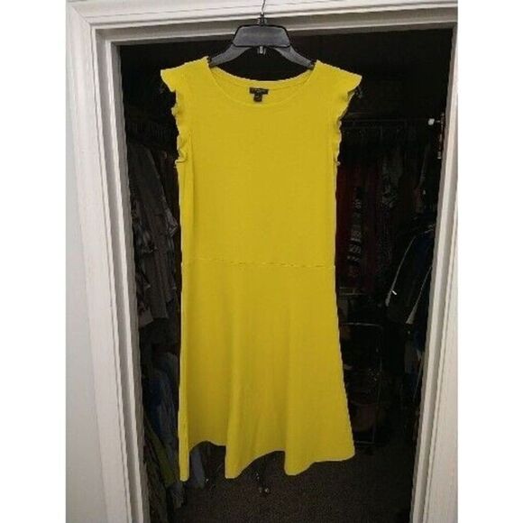 Ann Taylor Ruffle Sleeve Dress Mustard Md Boho,Party,Feminine,Cottage Core - Picture 2 of 10